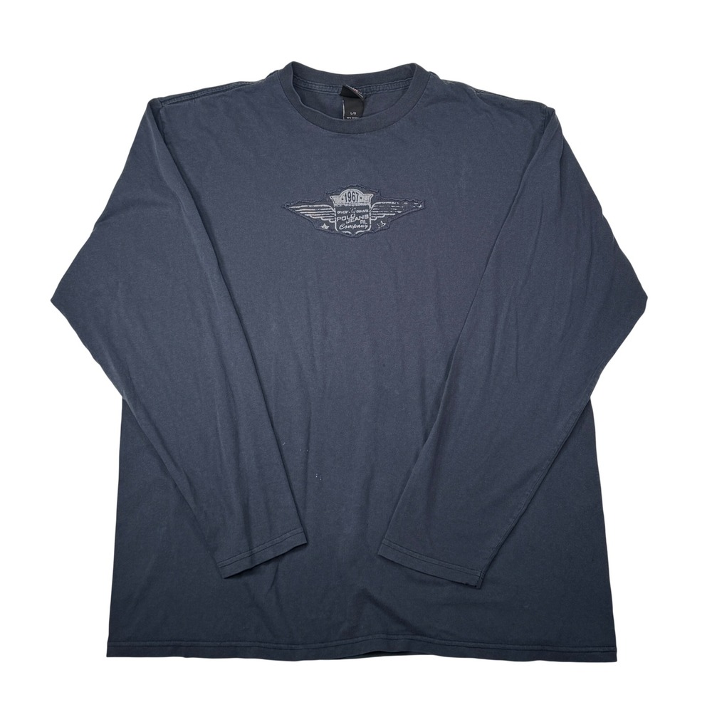 Polo Jeans Co Long Sleeve Shirt Large Navy Distressed Grunge Mens - Picture 1 of 9